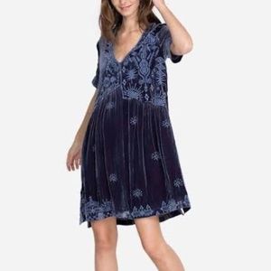 Johnny Was Women's Dylan Velvet Asymmetrical Tunic Dress, Iridescent Blue M
